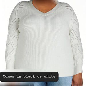 4X Sweater (Color: Black) Holiday Women V-Neck Pointelle Knit TERRA & SKY NWT Ch